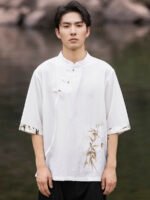 Embroidery Linen T Shirt Men Chinese Tang Style Top - Image 4