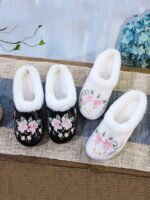 Chinese Embroidered Plush Slippers for Adults