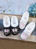 Ethnic Style Embroidered Plush Slippers Comfortable Flat-bottomed Shoes - Image 3