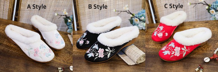 Ethnic Style Embroidered Plush Slippers Comfortable Flat-bottomed Shoes