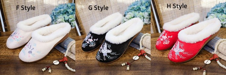 Ethnic Style Embroidered Plush Slippers Comfortable Flat-bottomed Shoes