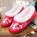 Exquisite Ethnic Embroidered Womens Plush Slippers