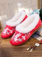 Exquisite Ethnic Embroidered Womens Plush Slippers