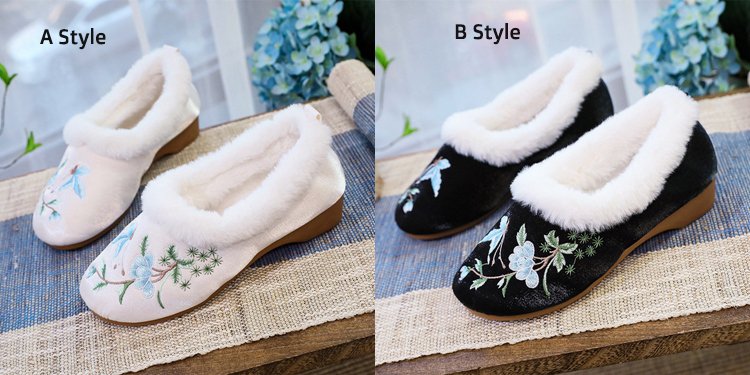 Exquisite Ethnic Embroidered Plush Slippers Womens