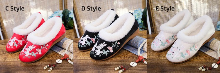 Exquisite Ethnic Embroidered Plush Slippers Womens