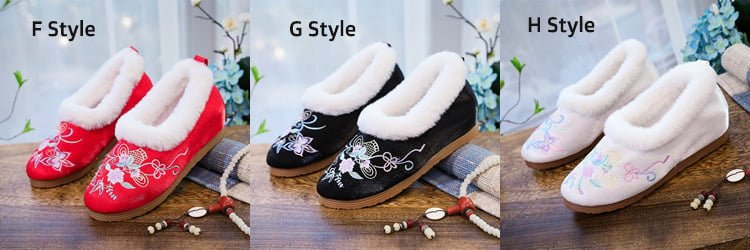 Exquisite Ethnic Embroidered Plush Slippers Womens