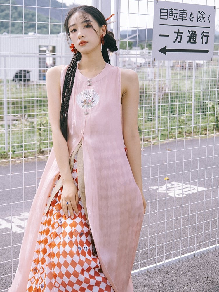 Fashion Hanfu Dress Pink Women Long Shirt Skirt