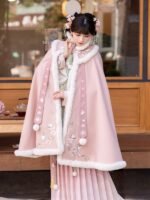 Fashion Hanfu Plush Long Pink Cloak Winter