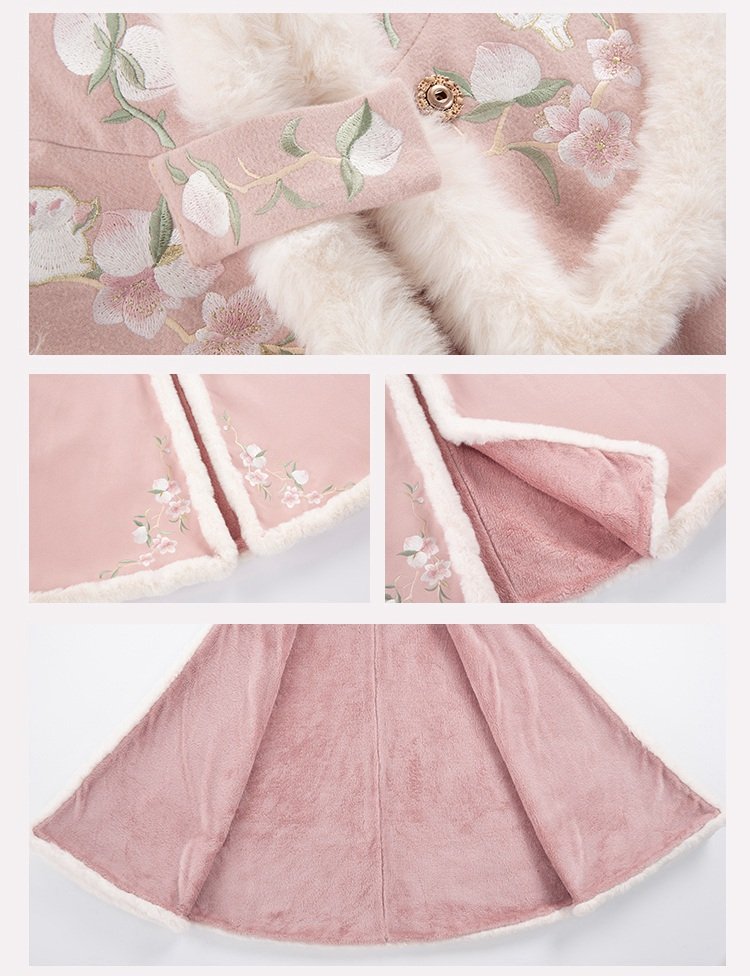 Fashion Hanfu Plush Long Pink Cloak Winter