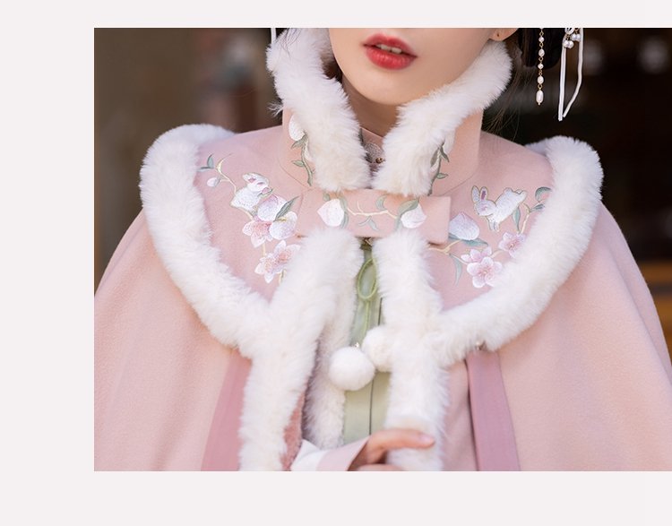 Fashion Hanfu Plush Long Pink Cloak Winter
