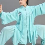Female Tai Chi Outfit Green Embroidery Training Clothing
