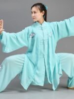 Female Tai Chi Outfit Green Embroidery Training Clothing