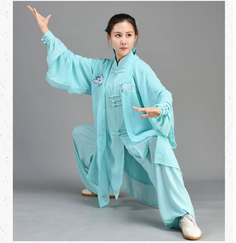 Female Tai Chi Outfit Green Embroidery Training Clothing