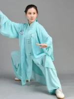 Female Tai Chi Outfit Green Embroidery Training Clothing - Image 2