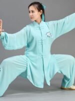 Female Tai Chi Outfit Green Embroidery Training Clothing - Image 3