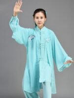 Female Tai Chi Outfit Green Embroidery Training Clothing - Image 4