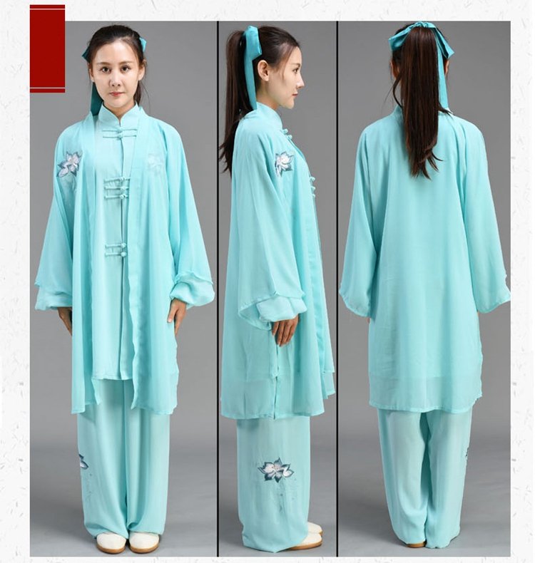 Female Tai Chi Outfit Green Embroidery Training Clothing