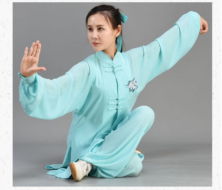 Female Tai Chi Outfit Green Embroidery Training Clothing
