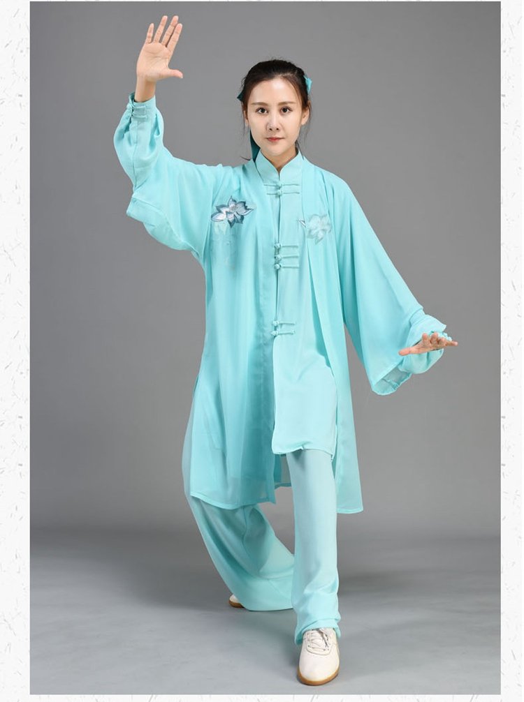 Female Tai Chi Outfit Green Embroidery Training Clothing