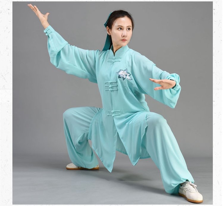 Female Tai Chi Outfit Green Embroidery Training Clothing