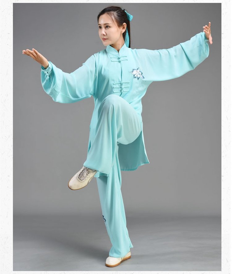 Female Tai Chi Outfit Green Embroidery Training Clothing