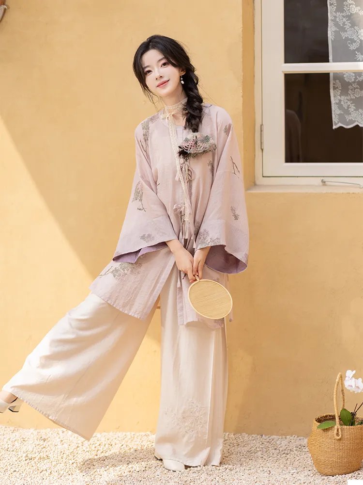 Floral Daily Hanfu Set Shirt and Pants