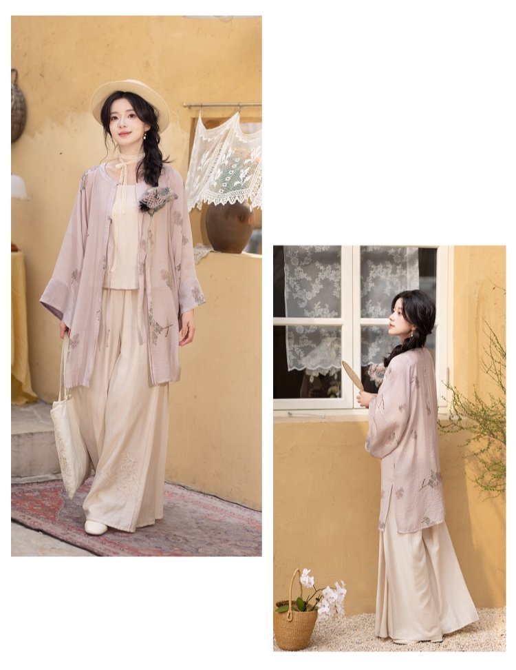 Floral Daily Hanfu Set Shirt and Pants
