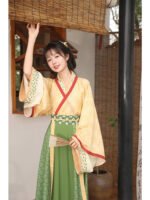 Floral Print Yellow Hanfu Dress Set
