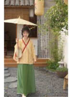 Floral Print Yellow Hanfu Dress Set - Image 2