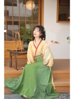 Floral Print Yellow Hanfu Dress Set - Image 3