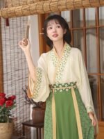 Floral Print Yellow Hanfu Dress Set - Image 4