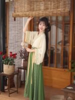 Floral Print Yellow Hanfu Dress Set - Image 5