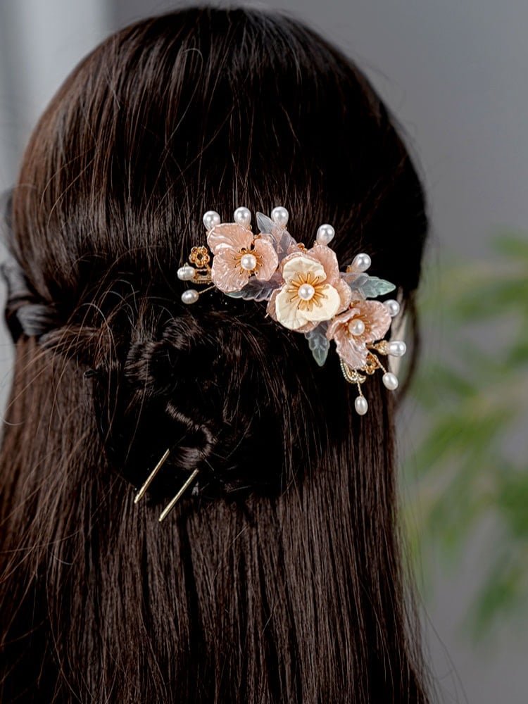 Floral U Shaped Hairpin for Qipao Hanfu