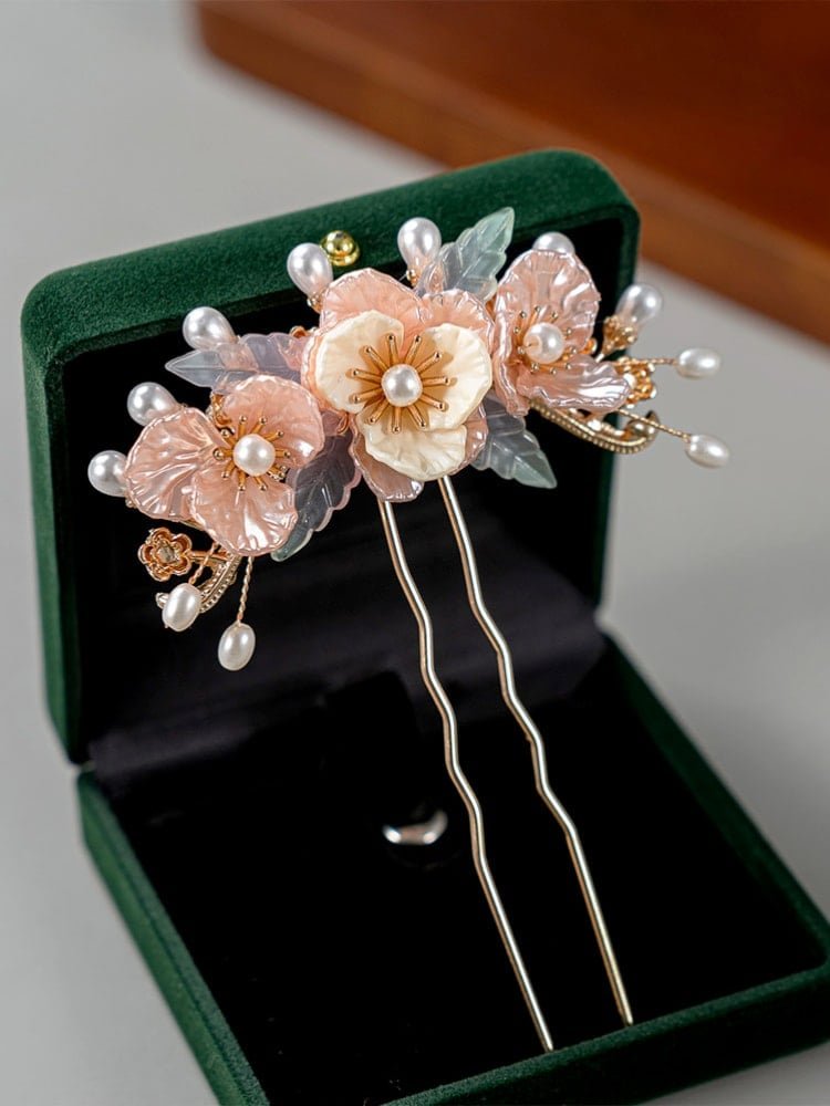 Floral U Shaped Hairpin for Qipao Hanfu