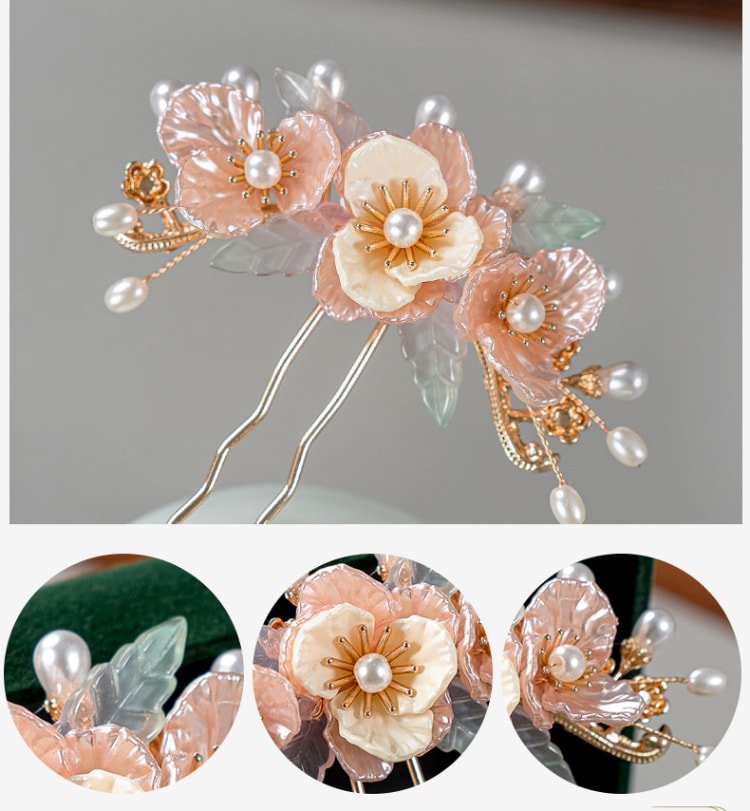 Floral U Shaped Hairpin for Qipao Hanfu