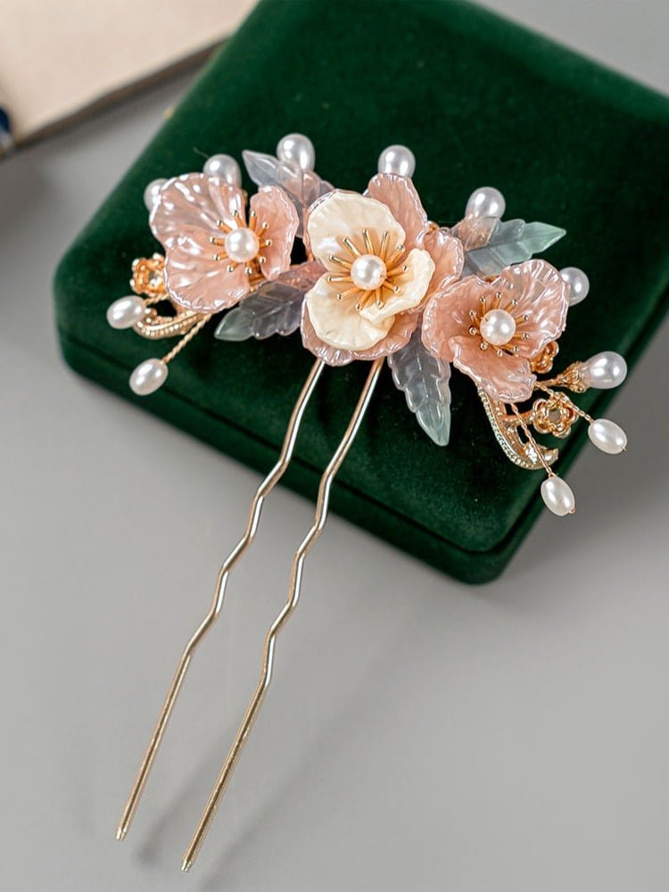 Floral U Shaped Hairpin for Qipao Hanfu