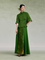 Green Dresses for Women Jacquard Top and Skirt - Image 2