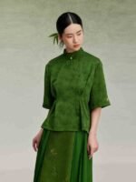 Green Dresses for Women Jacquard Top and Skirt - Image 4