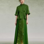 Green Dresses for Women Jacquard Top and Skirt