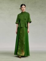 Green Dresses for Women Jacquard Top and Skirt