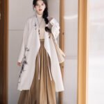 Hanfu For School Embroidery Coat and Pleated Skirt