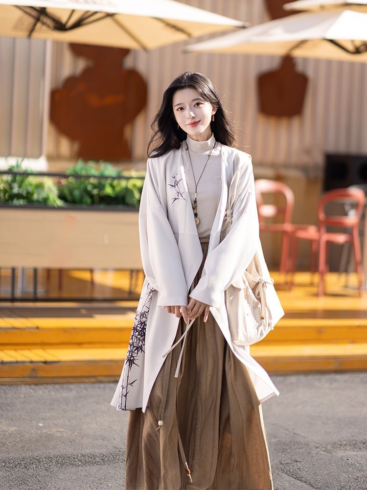 Hanfu For School Embroidery Coat and Pleated Skirt