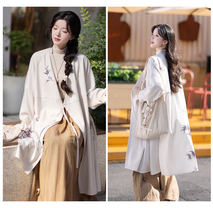 Hanfu For School Embroidery Coat and Pleated Skirt