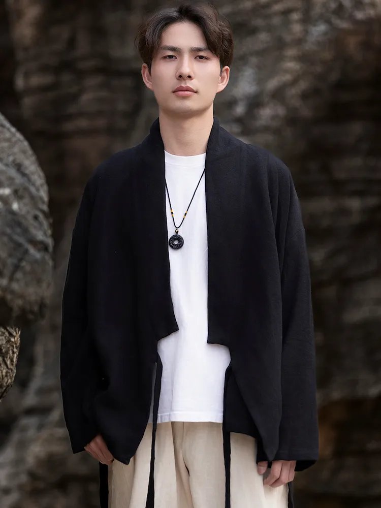 Hanfu Shirt Male Chinese Style Cotton Linen Cardigan