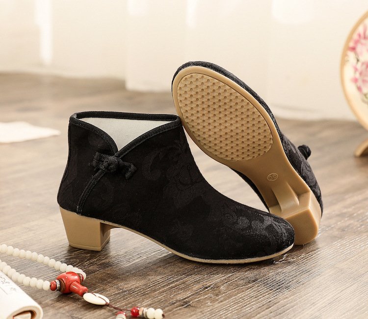 Hanfu Style Boots Floral Ankle Boots