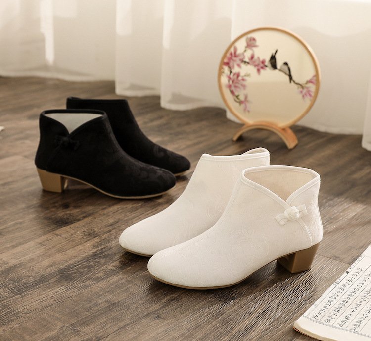Hanfu Style Boots Floral Ankle Boots