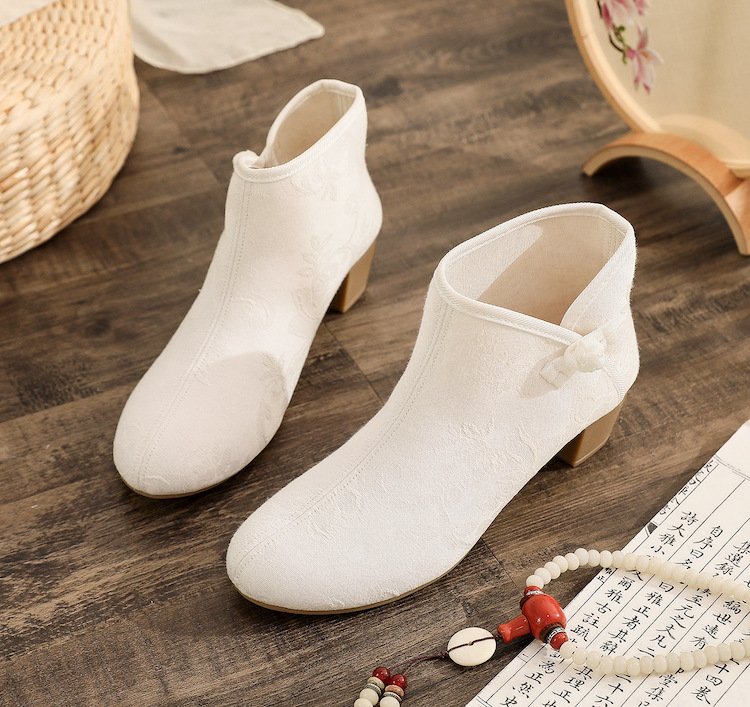 Hanfu Style Boots Floral Ankle Boots