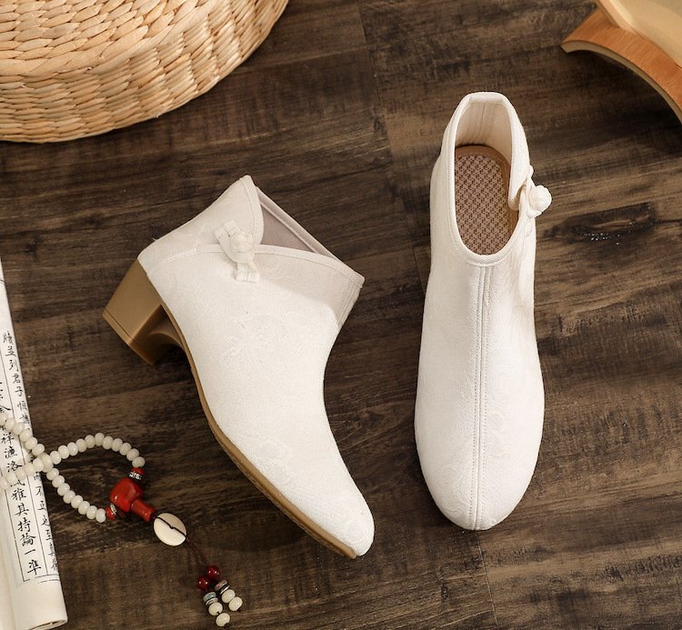Hanfu Style Boots Floral Ankle Boots