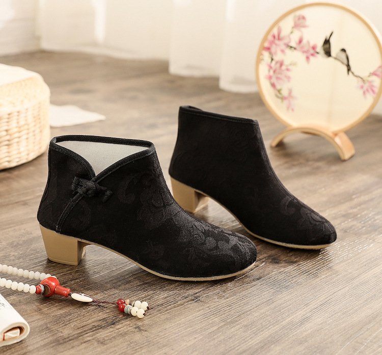 Hanfu Style Boots Floral Ankle Boots