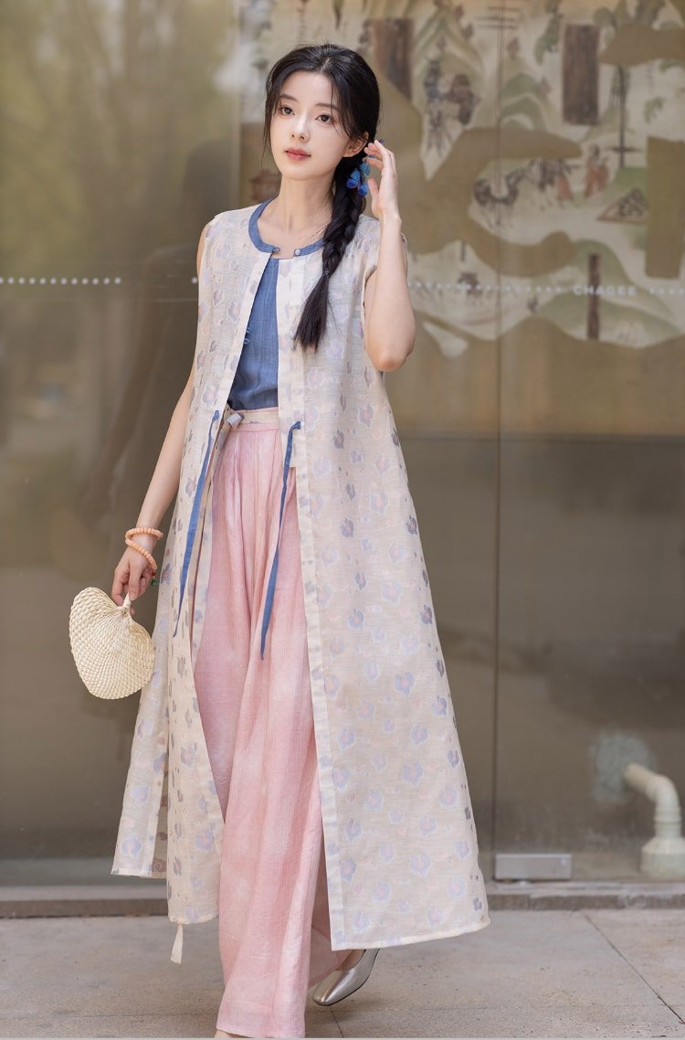 Hanfu Summer Wear Elegant Long Vest and Wide Leg Pants